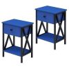 Set of 2 - Rustic 1 Drawer Nightstand in Brown and Black Wood Finish