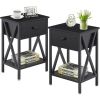 Set of 2 - Rustic 1 Drawer Nightstand in Brown and Black Wood Finish