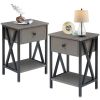 Set of 2 - Rustic 1 Drawer Nightstand in Brown and Black Wood Finish