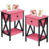Set of 2 - Rustic 1 Drawer Nightstand in Brown and Black Wood Finish