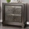 Espresso Color 1pc Nightstand V-Shape Plank Design Bedroom Furniture Bedside Table Nickel Bar Pull Solidwood 2- Storage Drawers