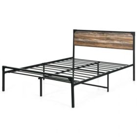 Rustic FarmHome Metal Wood Platform Bed Frame in Queen Size (size: Full size)
