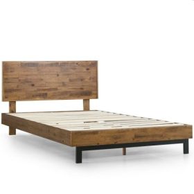 Rustic FarmHome Low Profile Pine Slatted Platform Bed in King (size: low queen)