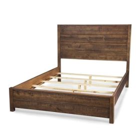 FarmHome Walnut Solid Pine Platform Bed in Queen Size (color: Pine)